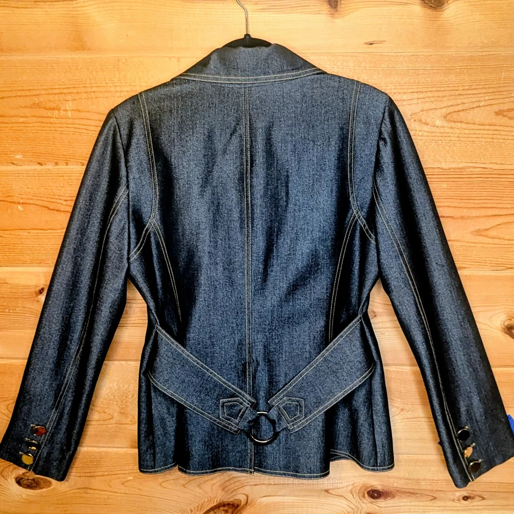 Cache' Contour Collectic Elegant Dark Blue/Gray Denim Women's Blazer - Picture 4 of 16